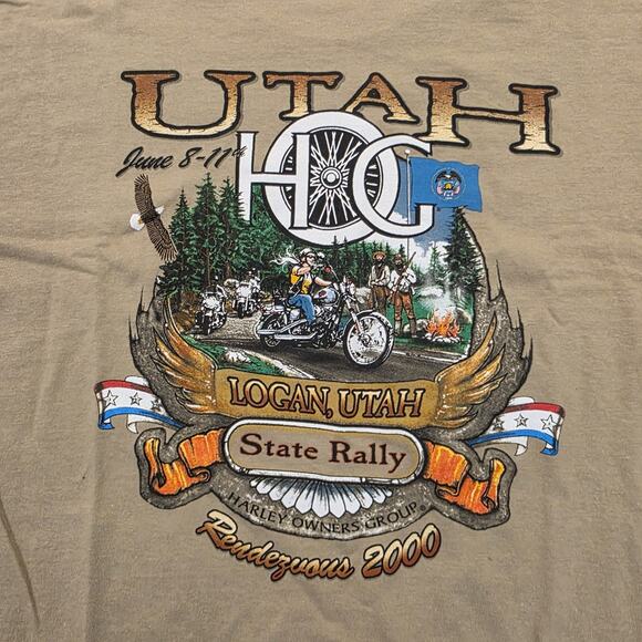Vintage Hanes Harley Davidson Tan Utah Hog Rendezvous 2000 T-Shirt Size XL - Picture 2 of 10
